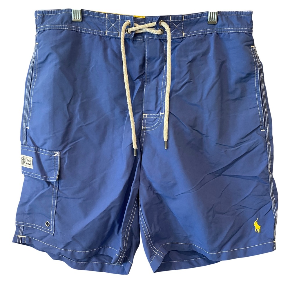 Polo Ralph Lauren Mens Blue Swim Trunks Cargo Pocket Board Shorts Pony Logo Med